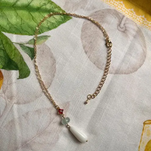 Aquamarine Jade Ruby Carnelian Czech Crystal Glass Casual Colorful Fun Necklace Red