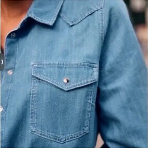 Sézane Sezane Servanne Women's Denim Shirt Long Sleeve Pear Snap Blue Size 34