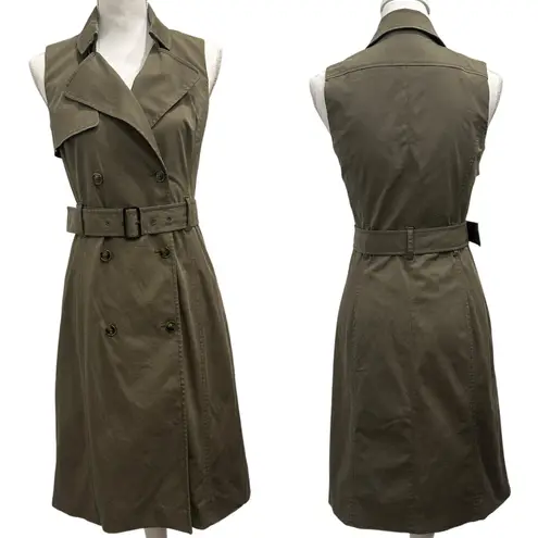 Karen Millen Khaki Green Belted Sleeveless Trench Dress Career Utility Heritage