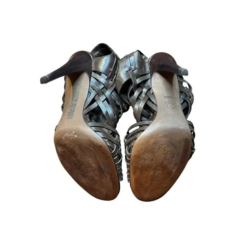 Tory Burch  Shoes Womens Size 7.5M Brown‎ Leather Woven High Heel Sandals Strappy