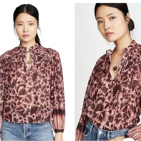 Ulla Johnson Bordeaux Yulia Printed Metallic Blouse Top Size 2 Fall Autumn