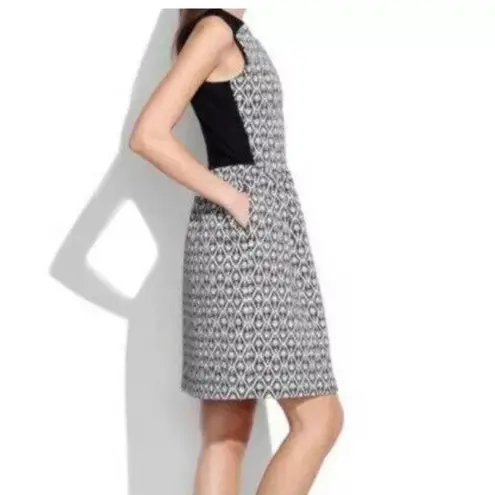 Madewell  Afternoon Dress Diamond Jacquard Tribal Black White Sleeveless Sz Small