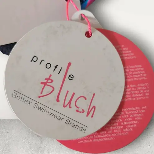 NWT Blush Profile Gottex Swimwear Multicolor Floral Ruffle Bikini Top Size Small Blue