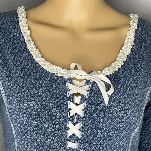 Pepe Jeans Vintage Bodysuit Floral Blue Cream Corset and Lace Detail Size Large