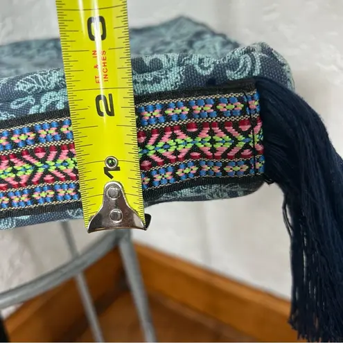 BOHO Paisley & Fringe Crossbody Tote Bag Blue