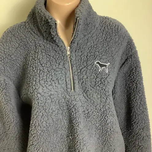 PINK - Victoria's Secret Pink Victoria’s Secret Gray Sherpa Half Zip Pull