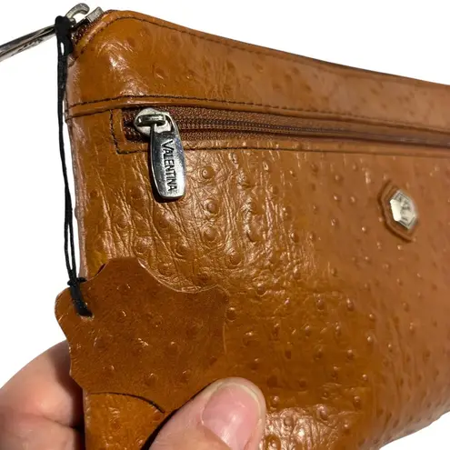 Valentina Ostrich Leather Clutch Bag Zip Top Pouch Handbag* Brown