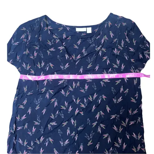 Hinge Navy V-Neck Bird Anthropology Med Blouse