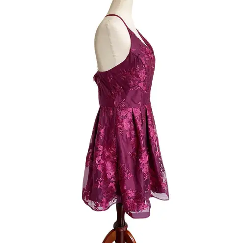 BCX Womens Juniors Embroidered Mini Fit & Flare Magenta Dress 11