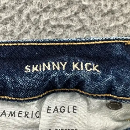 American Eagle  Mid Rise Skinny Kick Jeans Distressed Dark Blue W 6 X Long x 34.5