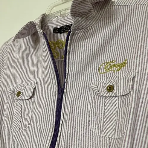 COOGI vintage purple striped cotton full zip long sleeve belted dress size XL