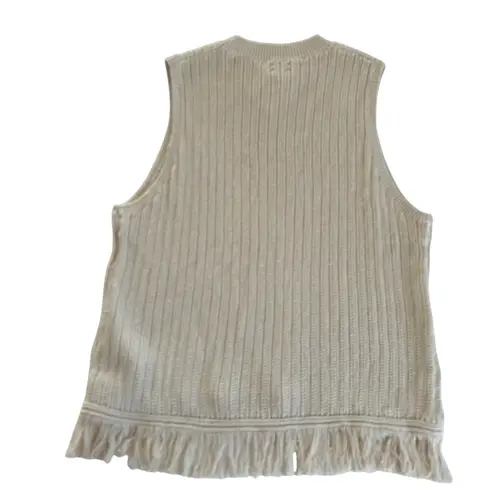 J.Crew Fringe Sweater Tank Dusty Ivory Ribbed Knit Crewneck Cotton Top Size XL