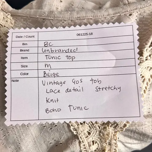 Vintage Etherial Tunic Blouse Medium 90s Boho Flowy Knit Lace Whimsy Stretchy Tan