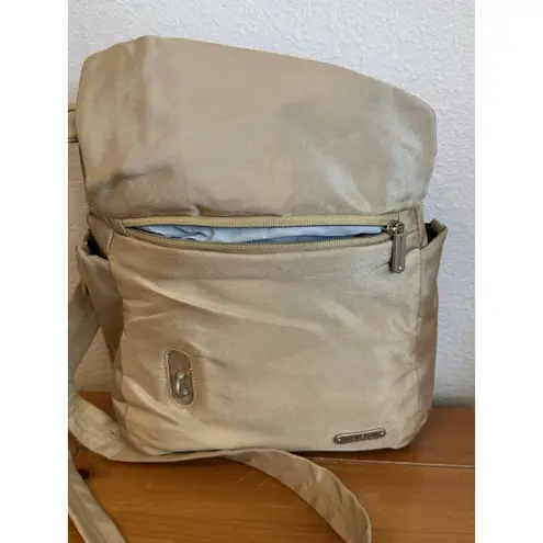 Travelon Anti-Theft Crossbody Bag Beige with Locking Zippers & RFID Protection