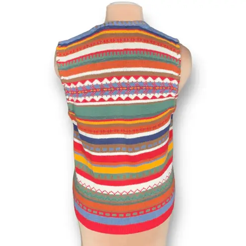 Vintage 90s Knit Sweater Vest Striped Multicolor Button Front Small Rustic Boho Red - Image 5