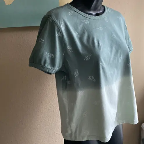 Darling Blue Medium cactus print short sleeve tee shirt sage and mint green ombré tie dye