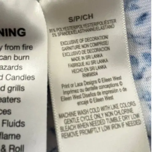 Eileen West Ladies Small Blue Floral Polyester Blend Long Sleeves Cottage White