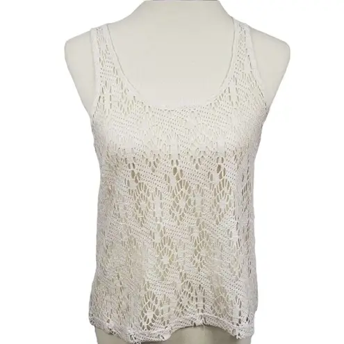 Kirra Cream & Gold Metallic Mesh Tank Top Small