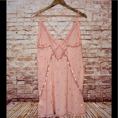 Free People  | Chloe Embroidered Slip Mini Dress in Sweet Peach