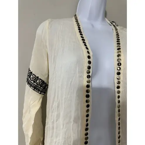 MUCHE Muchette Embellished Open Front Cardigan Duster Bohemian Festival Women OS Black Size 00