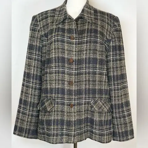 Sag Harbor Blazer Jacket Navy And Green Plaid Fully Lined Women’s Size 8