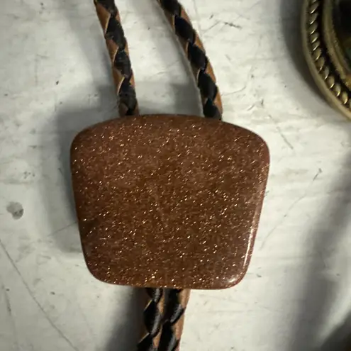 VINTAGE LOT 4 Women's BOLO Faux LEATHER FABRIC Natural Stones + Silver