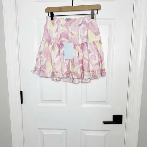 Hill House  Paz Candy Pink Kaleidoscope Ruffle Pull On Mini Skirt Size Medium