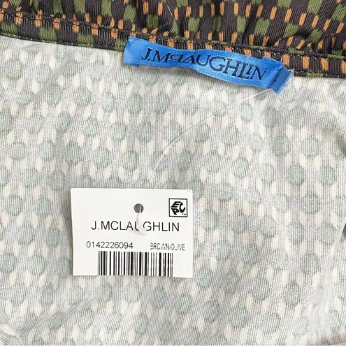 J. McLaughlin NWT Durham Ruffle Top Happy Hour Brown Olive Geometric Size Large