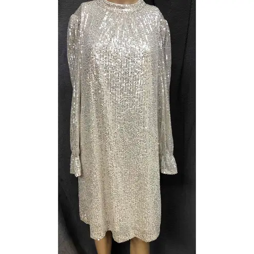 Julia Jordan Beige Long Sleeve Sequined High Neck Dress Womens Size 10