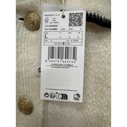 Mango  NWT Large Cream/Black Contrast Trim Collared Gold Button Cardigan Sweater - Image 4