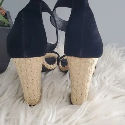 Shoe Republic LA Black Chunky Heel Open Toe Strappy Sandals Size 7.5