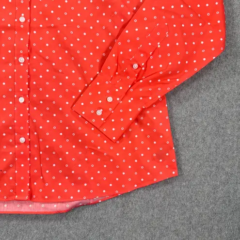 Lands' End No Iron Supima Button Down Shirt Women's 12 Watermelon Sorbet Print Pink