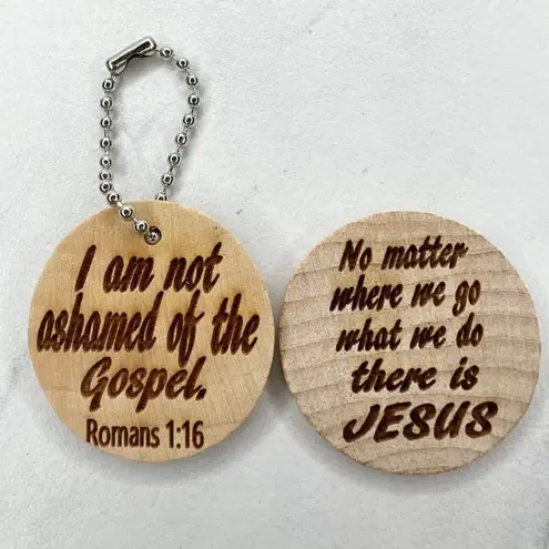 Keep Your Eyes on Jesus Romans 1:16 Wood Ball Chain Keychain Keyring and Disk