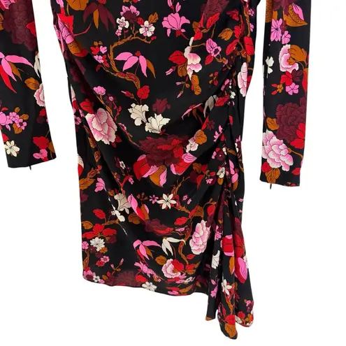 ALC Frank A.L.C. Silk Marcel Floral Draped Floral Stretch Mini Dress Black Pink Size 10