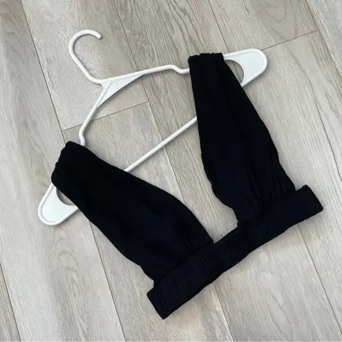 Indah Raina Bralette linen plunge crop top womens Black (small) going out party