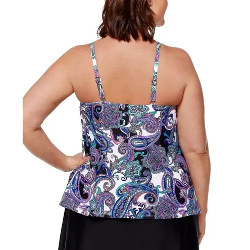 Island Escape Women's Paisley Tankini Top Full Bust Support Purple White 10