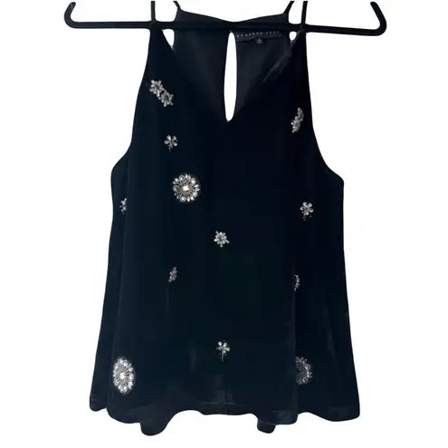 Endless Rose Black Velvet Cami with Crystal Embellishments Sz S