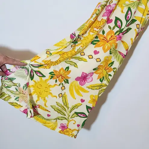 Rose + Olive Yellow Tropical Print Wide-Leg Pants NWT Size Medium