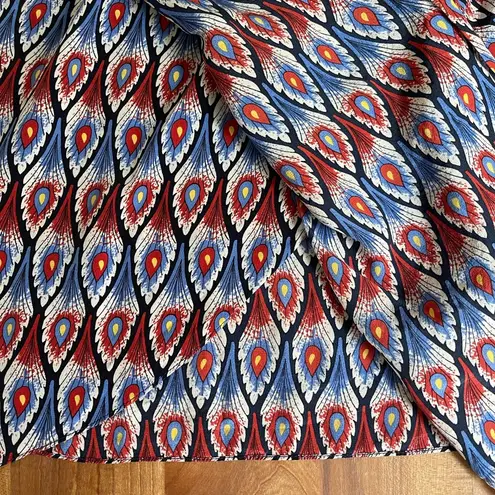 Amanda Uprichard  100% Silk Slip Dress Peacock Print Blue Red Yellow Size L
