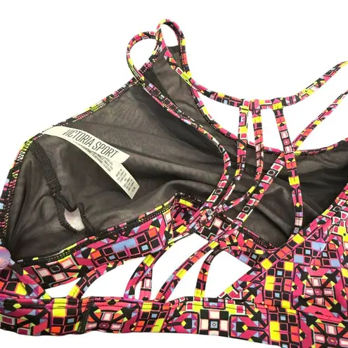 Victoria's Secret  VSX Sports Bra Geometric Mesh Strappy‎ Size L Activewear