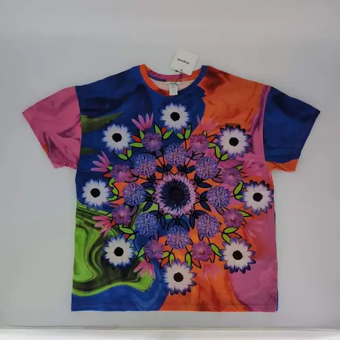 Desigual Luca Floral Mandala Unisex Orange Pink Purple Blue T-Shirt NWT- Size U