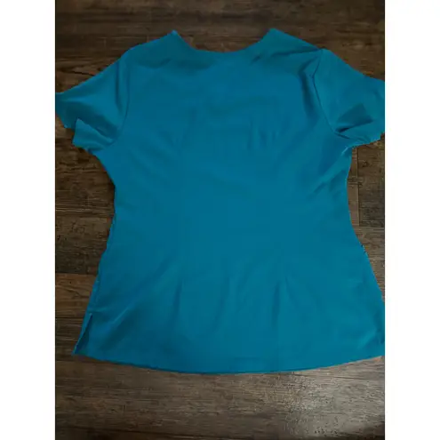 HH WORKS by Healing Hands Teal Scrub Top Short Sleeve Med "Cheers Healing Angel" Blue