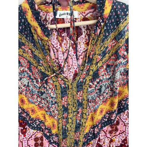 Boutique The Rustic Rack Bohemian Floral Print V Neck Flared Sleeve Blouse Sz M