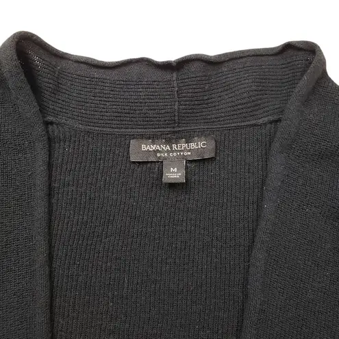 Banana Republic  Womens Cardigan Sweater Silk Medium Black Ribbed Knit Casual