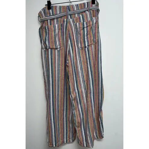 Seven7 Linen Blend Cropped Wide Leg Pants Womens Size 12 Multicolor Stripe Boho