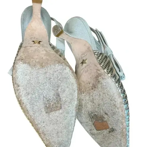 Dior Christian  Nude Chrome Shoes With Crystal On The Side Ribbon Band.