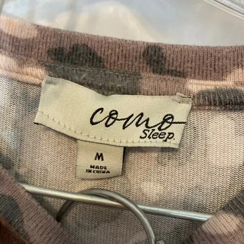 Como Sleep Brown Leopard Print Sweater Pants Two Piece Pajama Set Loungewear Size M