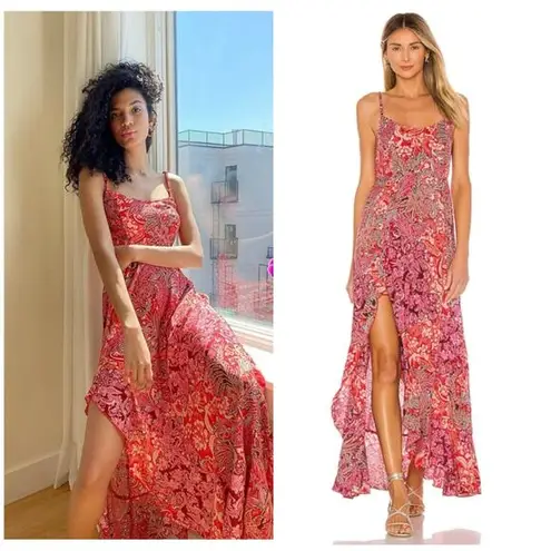 Free People  Forever Yours Smocked Slip Maxi Dress Size XS Red Floral Sleeveless