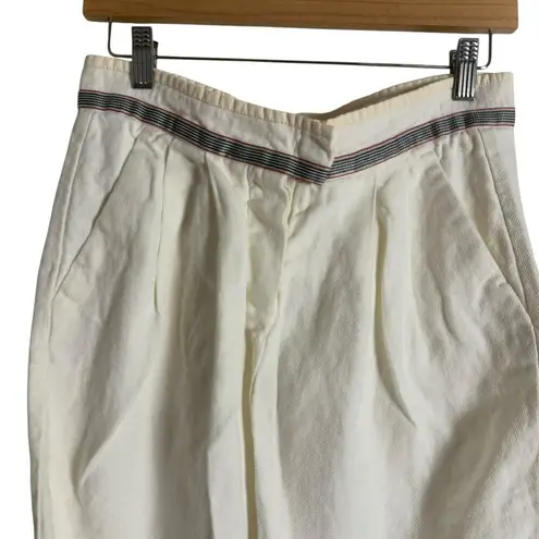 Max Mara White Pleated Linen Stripe Ribbon Trim Knee Length Pencil Skirt Size 6