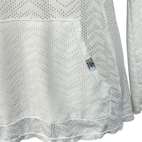 prAna Medium Angie Hooded Pullover Top Perforated V-Neck Stretch Pocket Hi-Low